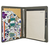 4 Ring Binder Padfolio File Folder with Expanded Document Bag, Flower Painting PU Leather Padfolio Ring Binder with Clipboard