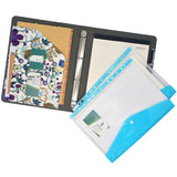 4 Ring Binder Padfolio File Folder with Expanded Document Bag, Flower Painting PU Leather Padfolio Ring Binder with Clipboard