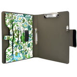 Padfolio Ring Binder with Expanded Document Bag, Flower Texture PU Leather Organizer Portfolio with 2-Ring Binder and Clipboard