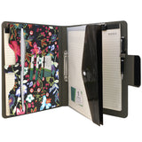 Padfolio Ring Binder with Expanded Document Bag, Flower Texture PU Leather Organizer Portfolio with 2-Ring Binder and Clipboard