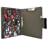 Padfolio Ring Binder with Expanded Document Bag, Flower Texture PU Leather Organizer Portfolio with 2-Ring Binder and Clipboard