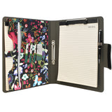 Padfolio Ring Binder with Expanded Document Bag, Flower Texture PU Leather Organizer Portfolio with 2-Ring Binder and Clipboard