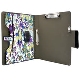 Padfolio Ring Binder with Expanded Document Bag, Flower Texture PU Leather Organizer Portfolio with 2-Ring Binder and Clipboard