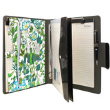 Padfolio Ring Binder with Expanded Document Bag, Flower Texture PU Leather Organizer Portfolio with 3-Ring Binder and Clipboard