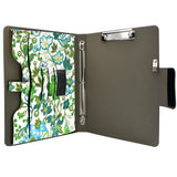 Padfolio Ring Binder with Expanded Document Bag, Flower Texture PU Leather Organizer Portfolio with 3-Ring Binder and Clipboard