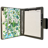 Padfolio Ring Binder with Expanded Document Bag, Flower Texture PU Leather Organizer Portfolio with 3-Ring Binder and Clipboard