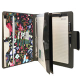 Padfolio Ring Binder with Expanded Document Bag, Flower Texture PU Leather Organizer Portfolio with 3-Ring Binder and Clipboard