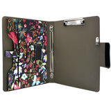 Padfolio Ring Binder with Expanded Document Bag, Flower Texture PU Leather Organizer Portfolio with 3-Ring Binder and Clipboard