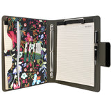 Padfolio Ring Binder with Expanded Document Bag, Flower Texture PU Leather Organizer Portfolio with 3-Ring Binder and Clipboard