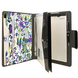 Padfolio Ring Binder with Expanded Document Bag, Flower Texture PU Leather Organizer Portfolio with 3-Ring Binder and Clipboard