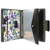 Padfolio Ring Binder with Expanded Document Bag, Flower Texture PU Leather Organizer Portfolio with 3-Ring Binder and Clipboard