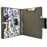 Padfolio Ring Binder with Expanded Document Bag, Flower Texture PU Leather Organizer Portfolio with 3-Ring Binder and Clipboard