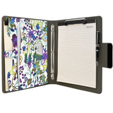 Padfolio Ring Binder with Expanded Document Bag, Flower Texture PU Leather Organizer Portfolio with 3-Ring Binder and Clipboard