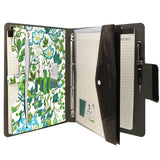 Padfolio Ring Binder with Expanded Document Bag, Flower Texture PU Leather Organizer Portfolio with 4-Ring Binder and Clipboard