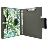 Padfolio Ring Binder with Expanded Document Bag, Flower Texture PU Leather Organizer Portfolio with 4-Ring Binder and Clipboard