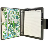 Padfolio Ring Binder with Expanded Document Bag, Flower Texture PU Leather Organizer Portfolio with 4-Ring Binder and Clipboard