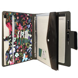 Padfolio Ring Binder with Expanded Document Bag, Flower Texture PU Leather Organizer Portfolio with 4-Ring Binder and Clipboard