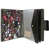 Padfolio Ring Binder with Expanded Document Bag, Flower Texture PU Leather Organizer Portfolio with 4-Ring Binder and Clipboard