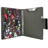 Padfolio Ring Binder with Expanded Document Bag, Flower Texture PU Leather Organizer Portfolio with 4-Ring Binder and Clipboard