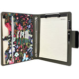 Padfolio Ring Binder with Expanded Document Bag, Flower Texture PU Leather Organizer Portfolio with 4-Ring Binder and Clipboard
