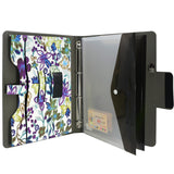 Padfolio Ring Binder with Expanded Document Bag, Flower Texture PU Leather Organizer Portfolio with 4-Ring Binder and Clipboard