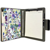 Padfolio Ring Binder with Expanded Document Bag, Flower Texture PU Leather Organizer Portfolio with 4-Ring Binder and Clipboard