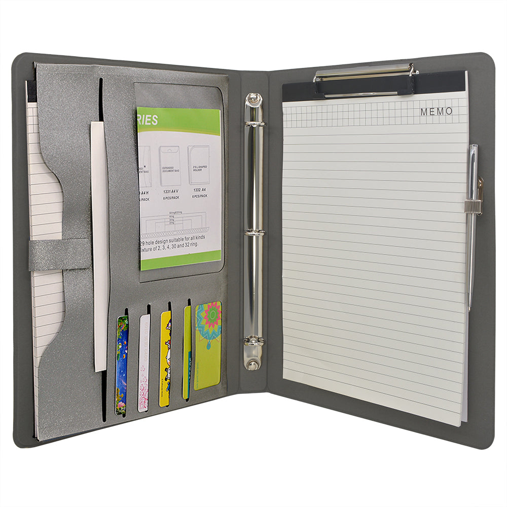 Binder Portfolio Organizer with Color File Folders, Business and Interview  Padfolio with 3-Ring Binder, Clipboard