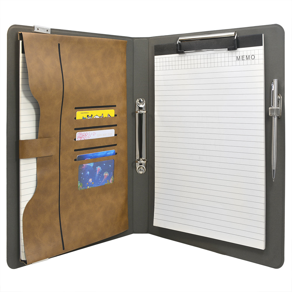 Padfolio Ring Binder Organizer, PU Leather Portfolio File Folder with