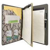 Padfolio Ring Binder File Folder with Removable Clipboard, Snake Texture PU Leather Portfolio Organizer Case with 4-Ring Binder