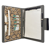 Padfolio Ring Binder File Folder, Snake Texture PU Leather Portfolio Organizer Case with 4-Ring Binder and Clipboard