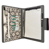 Padfolio Ring Binder File Folder, Snake Texture PU Leather Portfolio Organizer Case with 4-Ring Binder and Clipboard