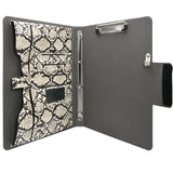 Padfolio Ring Binder File Folder, Snake Texture PU Leather Portfolio Organizer Case with 4-Ring Binder and Clipboard