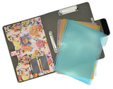 Padfolio Ring Binder with Color File Folders, Flower Painting PU Leather Organizer Portfolio with 2-Ring Binder and Clipboard