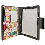 Padfolio Ring Binder with Color File Folders, Flower Painting PU Leather Organizer Portfolio with 2-Ring Binder and Clipboard
