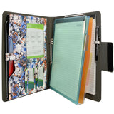 Padfolio Ring Binder with Color File Folders, Flower Painting PU Leather Organizer Portfolio with 2-Ring Binder and Clipboard