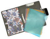 Padfolio Ring Binder with Color File Folders, Flower Painting PU Leather Organizer Portfolio with 2-Ring Binder and Clipboard