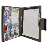 Padfolio Ring Binder with Color File Folders, Flower Painting PU Leather Organizer Portfolio with 2-Ring Binder and Clipboard