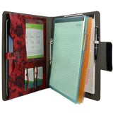 Padfolio Ring Binder with Color File Folders, Flower Painting PU Leather Organizer Portfolio with 2-Ring Binder and Clipboard