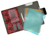 Padfolio Ring Binder with Color File Folders, Flower Painting PU Leather Organizer Portfolio with 2-Ring Binder and Clipboard