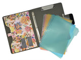 Padfolio Ring Binder with Color File Folders, Flower Painting PU Leather Organizer Portfolio with 3-Ring Binder and Clipboard