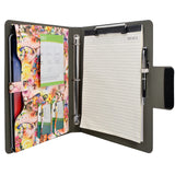 Padfolio Ring Binder with Color File Folders, Flower Painting PU Leather Organizer Portfolio with 3-Ring Binder and Clipboard