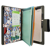 Padfolio Ring Binder with Color File Folders, Flower Painting PU Leather Organizer Portfolio with 3-Ring Binder and Clipboard
