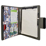 Padfolio Ring Binder with Color File Folders, Flower Painting PU Leather Organizer Portfolio with 3-Ring Binder and Clipboard