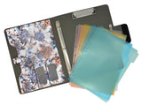 Padfolio Ring Binder with Color File Folders, Flower Painting PU Leather Organizer Portfolio with 3-Ring Binder and Clipboard