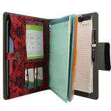 Padfolio Ring Binder with Color File Folders, Flower Painting PU Leather Organizer Portfolio with 3-Ring Binder and Clipboard