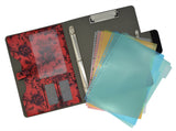 Padfolio Ring Binder with Color File Folders, Flower Painting PU Leather Organizer Portfolio with 3-Ring Binder and Clipboard