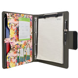 Padfolio Ring Binder with Color File Folders, Flower Painting PU Leather Organizer Portfolio with 4-Ring Binder and Clipboard