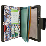 Padfolio Ring Binder with Color File Folders, Flower Painting PU Leather Organizer Portfolio with 4-Ring Binder and Clipboard