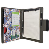 Padfolio Ring Binder with Color File Folders, Flower Painting PU Leather Organizer Portfolio with 4-Ring Binder and Clipboard