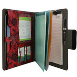 Padfolio Ring Binder with Color File Folders, Flower Painting PU Leather Organizer Portfolio with 4-Ring Binder and Clipboard